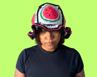 Hand-Crocheted Watermelon Bucket Hat, Foodie Fashion Accessory
