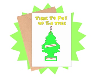 Tarjeta de ambientador de coche con forma de árbol de Navidad, tarjeta navideña divertida, tarjeta con juego de palabras navideño, tarjeta navideña divertida, tarjeta con árbol de Navidad, tarjeta navideña 2022