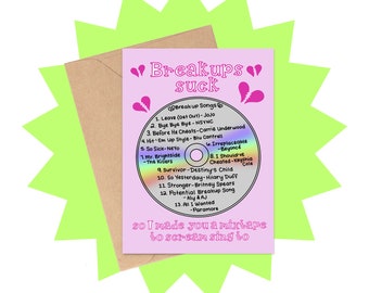 Breakups Suck Mixtape CD Galentines Card, Breakup Card, Friend Divorce Card, Funny Galentine's Day Card, Galentines Day Card, Y2K Songs Card