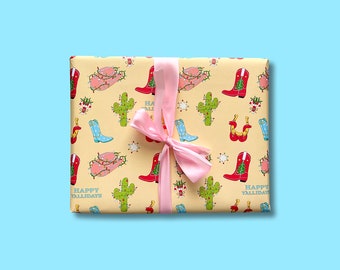 Western-Weihnachtspapier, Cowboy-Cowgirl-Geschenkpapier