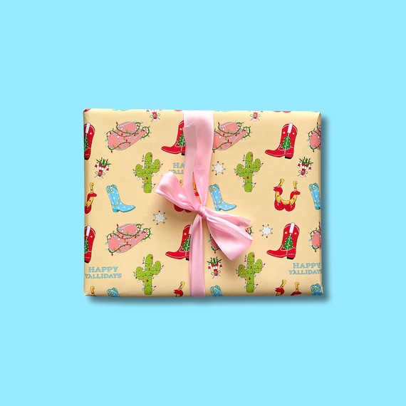 Western Christmas Wrapping Paper, Cowboy Cowgirl Gift Wrap