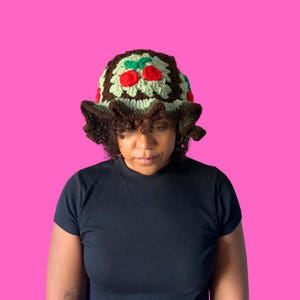Mint Chocolate Cherry Crochet Bucket Hat, Hand-Crocheted Bucket Hat, Fruit Themed Bucket Hat, Cherry Bucket Hat, Crochet Accessory, Cute Hat