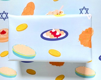 Hanukkah Foods Wrapping Paper, Hanukkah Carbs Gift Wrap, Hanukkah Wrapping Paper, Hanukkah Gift Wrap, Holiday Wrapping Paper, Chanukkah 2022