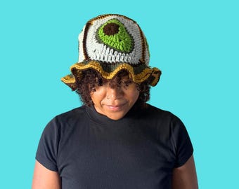 Hand-Crocheted Avocado Bucket Hat, Foodie Knit Accessory