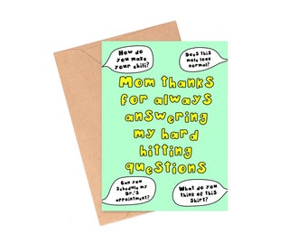 Funny 'Hard Hitting Questions' Mom Card, Mother's Day Card