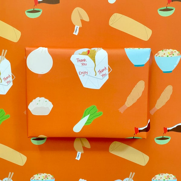 Chinese Takeout Wrapping Paper, Chinese Takeout Gift Wrap, Chinese Food Wrapping Paper, Food Wrapping Paper, Birthday Gift Wrap, Gift Wrap