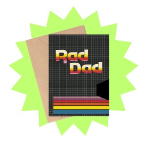 Carte Rad Dad, carte de fête des pères sur le thème rétro, carte de fête des pères sur le thème des années 80, carte de fête des pères des années 80, carte de fête des pères sur le thème des années 90, carte des années 80