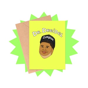 Carte Hanoucca Dr. Dreidel, Carte Hanoucca hip hop, Carte Hanoukka pour mélomane, Carte Hanoucca jeu de mots, Carte Hanoukka pour fils, Carte Hanoukka rap des années 90