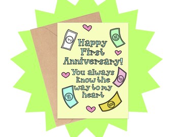 Way to My Heart Anniversary Card, First Anniversary Card, Paper Anniversary Card, Money Anniversary Card, Funny Anniversary Card, Love Card