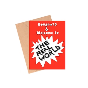 Carte de bienvenue dans le monde réel, carte de remise des diplômes drôle, carte de nouveau diplômé, carte de remise des diplômes 2022, carte de remise des diplômes universitaires, carte pour les diplômés
