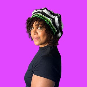 Spiral Striped Crochet Beret Hat, Hand-Crocheted Beret Hat, Striped Beret Hat, Crocheted Beret Hat, Crocheted Accessory, Striped Crochet Hat