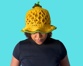 Pineapple Crochet Bucket Hat, Hand-Crocheted Acrylic Summer Accessory