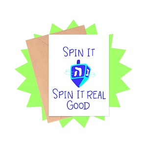 Carte de Hanoucca Spin It Real Good, Carte de Hanoucca musique, Carte de jeu de mots de Hanoucca, Carte de Hanoucca Dreidel, Carte de Hanoucca drôle, Carte de Hanoucca hip hop