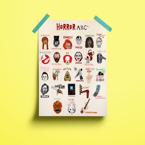 Horror ABCs Poster, Horror Movie Poster, Halloween Wall Art by Siyo Boutique