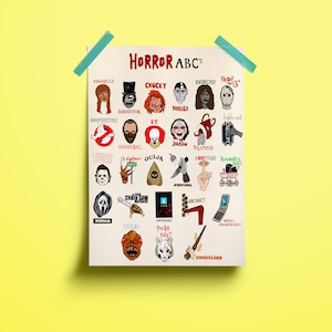 Horror ABCs Poster, Horror Movie Poster, Classic Horror Movie Poster, Halloween Print, Halloween Movie Print, Halloween Decoration, Horror