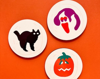 Halloween korkunderlägg, sockerkakdesign, svart katt, spöke, pumpa