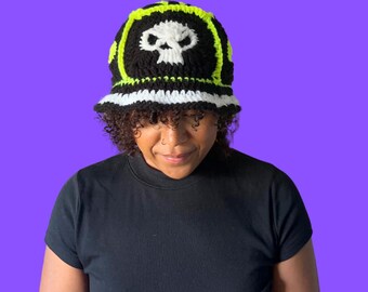 Hand-Crocheted Skull Bucket Hat, Emo Punk Accessory