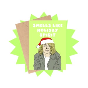 Smells Like Holiday Spirit Card, jaren 90 muziek kerstkaart, jaren 90 muziek kerstkaart, rock kerstkaart, jaren 90 nostalgiekaart, rock vakantie