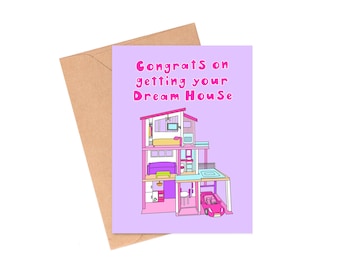 Dream House Card, New Home Congrats Card, Barbie Housewarming Card, New Homeowner Card, First Time Homeowner Card, Funny Housewarming Gift