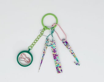 Knitting companion, mini tools kit. Ruler, crochet hook and tapestry yarn needle. Mix and match. Fixing tools for knit and crochet
