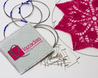 Blocking wires set Super flexibles - 29 feet total length wire and 30 T-Pins. Perfect for lace shawls.