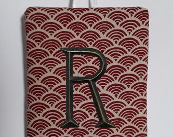 Wall hanging, Personalised sign, Door plaque, Letter, Custom, Initial art, Japanese fabric, Wall art, Typography, Berry red, Cherry red