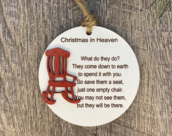 Personalized Heaven Memory Christmas Ornaments  Wooden Chair Memorial Missing you Angels