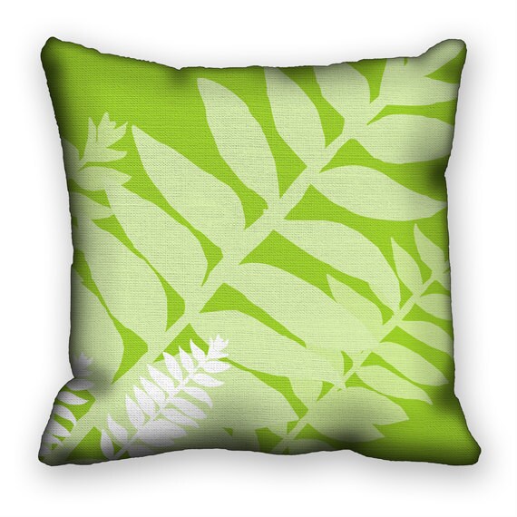 Items similar to Throw Pillow Cover Modern Leaves Lime Green and White