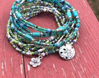 Ocean Collection wrap bracelet/necklace with Turquoise gemstones and seed beads