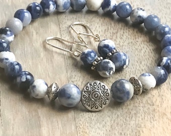 Sodalite Positive Energy Stretch Bracelet WIth Silver Accents Strength and Confidence
