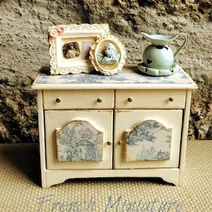 Miniature Buffet Dresser, Dollhouse Sideboard Cupboard, Miniature Kitchen Furniture French country, Handmade Cabinet White