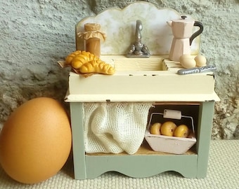 Dollhouse Miniature dish Sink, Wash basin in Green, One inch scale wood Kitchen Furniture