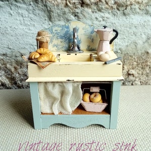 Miniature Sink Vintage Provence, Dollhouse Sink shabby, 1/12 Scale, Dollhouse Kitchen French, Dollhouse Furniture, dollhouse sink dishes