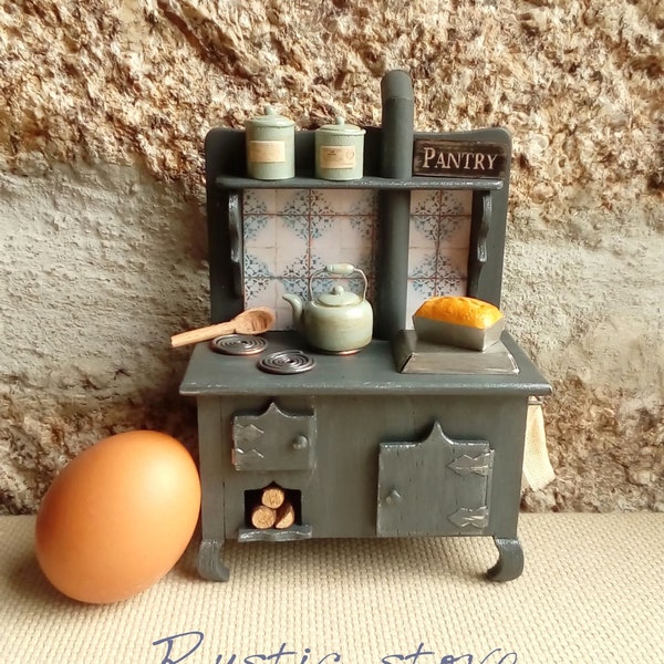 Dollhouse Miniature Stove Vintage, Tudor Dollhouse Stove, 1:12 Scale, Dollhouse Kitchen Furniture, Miniature oven wood burner