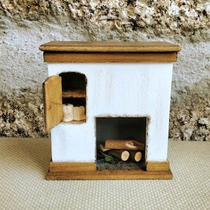 Miniatur Kamin Landhaus Rustikal, Puppenhaus Kaminofen Holzbrenner, antiker Tudor Bauernhaus Stil