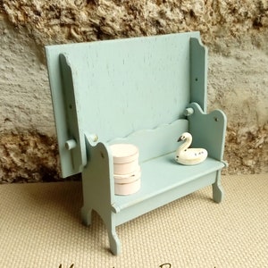 Dollhouse Hutch Table in Blue, Miniature Primitive Bench, One inch scale Furniture Kitchen, French Country Farmhouse