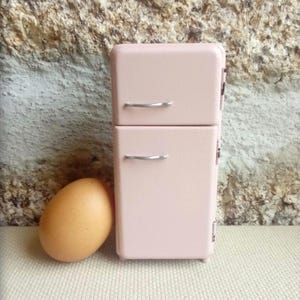 Dollhouse Miniature Fridge Vintage Ice box, One inch Scale Kitchen Furniture, Retro refrigerator freezer, Pink smeg