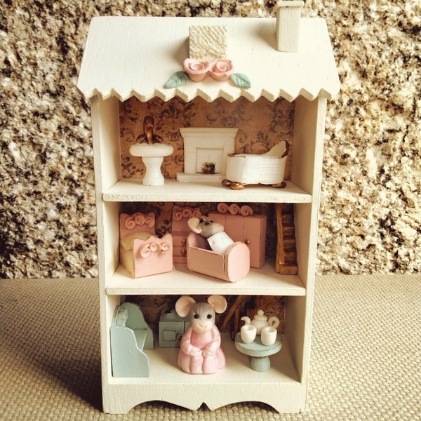 Miniature Mouse House Cabinet, Dolhouse for a dollhouse, Quarter Scale, Small Mice House, dollhouse toys nursery
