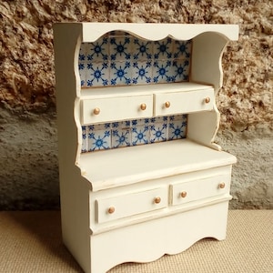 Miniature Dresser Shabby, Dollhouse Cabinet Hutch, one inch Kitchen Furniture, Pantry cupboard White