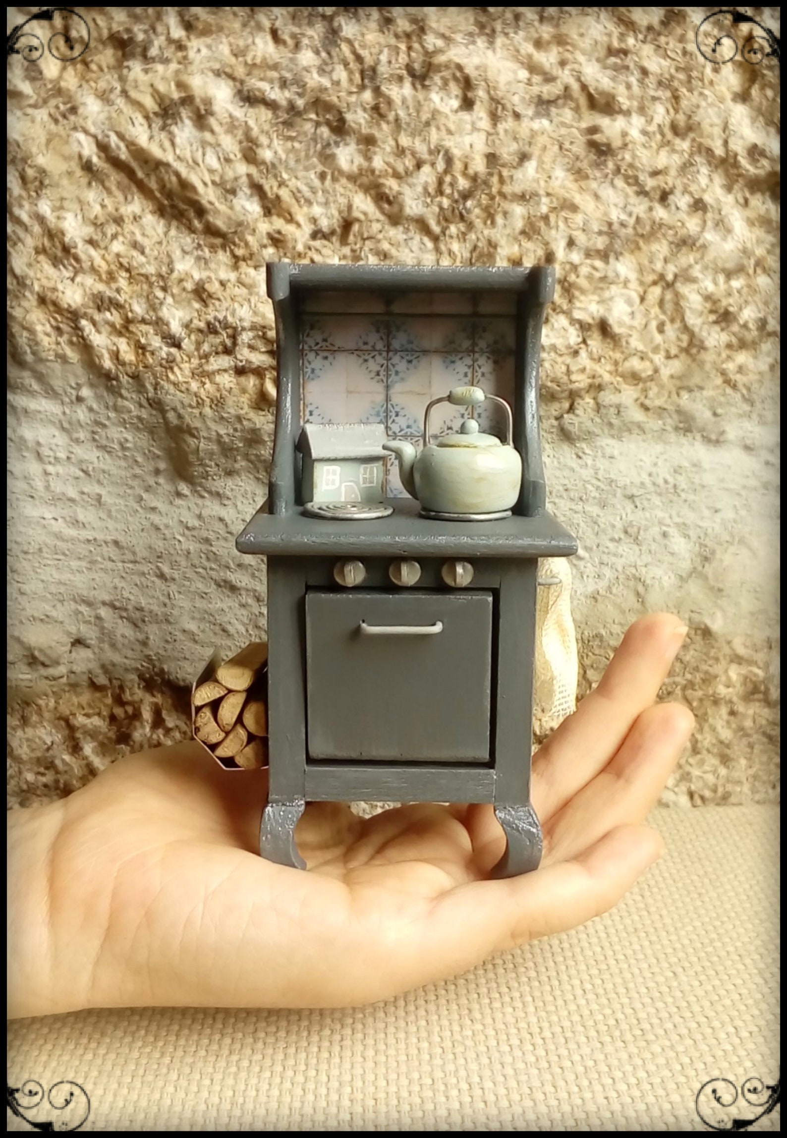 thumbnail image 2 of XUHOG 1 : 12 Dollhouse Miniature Stove Lifelike Wooden Black Stove Model Adorable Exquisite Miniature Kitchen Furniture Decor 2 of 11