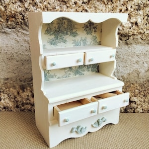 Dollhouse Cupboard Dresser in White, One inch scale Miniature Cabinet kitchen, Furniture in French Country Provencal Shabby