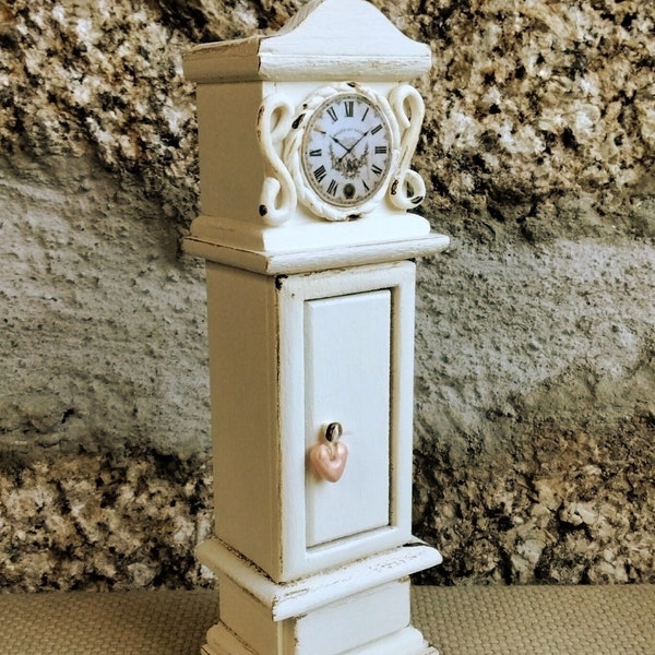 Dollhouse Wood Clock Vintage, Miniature Clock French, 1:12, Dollhouse Kitchen Furniture, Clock Colector Present, White Clock