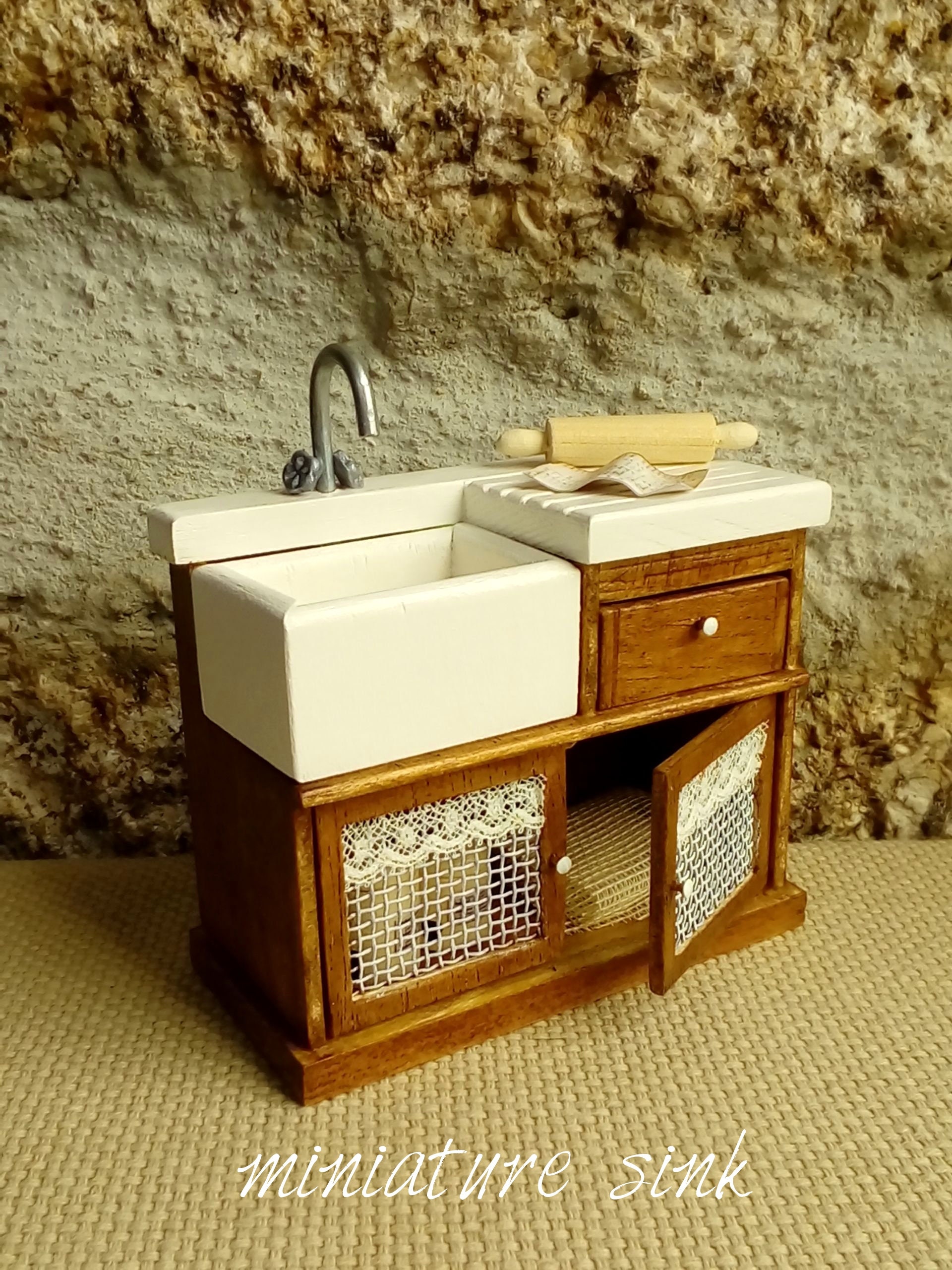 Évier Miniature SUPVOX En Bois – échelle 1:12 – Accessoire Maison De Poupée – Décoration