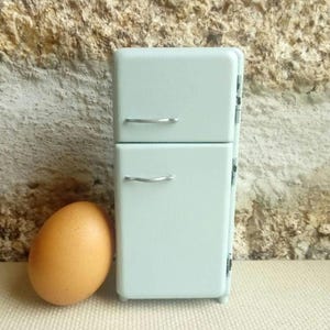 Dollhouse Miniature Fridge Vintage Ice box, One inch Scale Kitchen Furniture, Refrigerator Freezer Smeg in blue