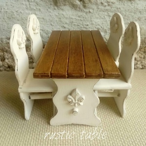 Table et chaises de maison de poupée, miniature country française, table minable à l&#39;échelle d&#39;un pouce, jouet de meubles de cuisine, table à manger de maison de poupée