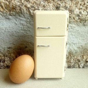Dollhouse Miniature Fridge Ice box, One inch Scale Kitchen Furniture Appliances, Refrigerator Freezer Retro, Smeg style