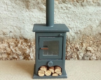 Dollhouse Wood Stove Vintage, Miniature Woodburner Fireplace, 1:12 Kitchen Furniture