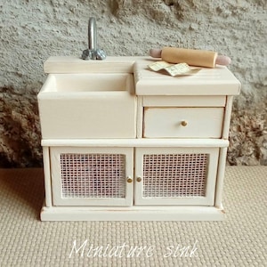 Miniature Sink Vintage, Dollhouse sink shabby, One inch scale Kitchen Furniture, Dish sink in White