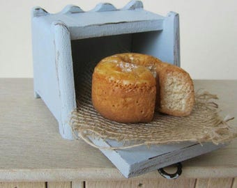 Dollhouse Miniature Bread Box, Rustic One Inch Scale wood Pantry, Mini food kitchen cabinet