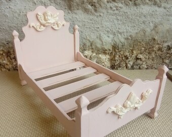 Dollhouse bedroom Pink, Miniature French dollhouse bed, Dollhouse Furniture Room, dollhouse shabby, Miniature angel Bed, 1:12 scale